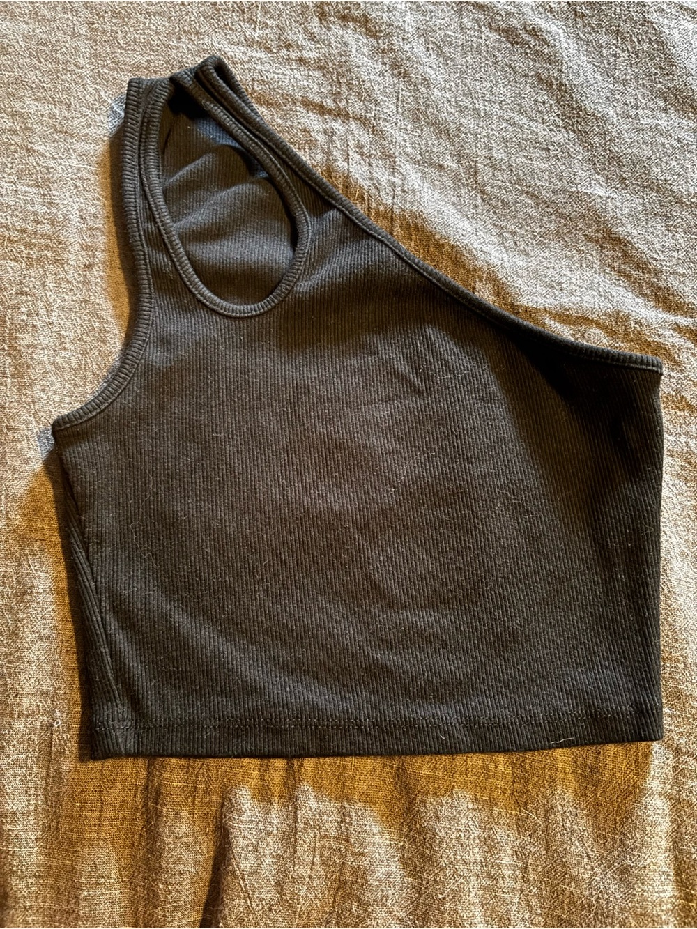 Zara Ribbed One Shoulder Crop Top | Size S | Black Asymmetric Tank